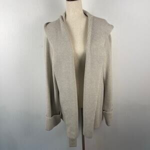 Ann Taylor Weekend Oatmeal Ribbed Thick Knit Drape Hooded Cardigan Womens Medium